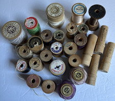 Old Wooden Thread Spools and 4 wooden Needle Holders picture