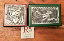 2 Handcrafted Mango Wood Trinket Boxes Regal Art Thailand Tiger Frog picture