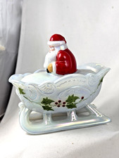 Westmoreland Vtg.  Christmas Candy Dish Santa Sleigh Milk Glass  Artist Signed picture