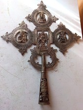 Antique Ethiopian Processional Cross Large Rare 19th C Hand-Forged Lost Religion picture