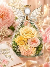 Preserved Rose in Glass Angel Figurine, Mothers Day Gifts for Mom/Wife/Grandma, picture
