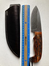 Custom R & A  Drop Point Knife Hand Forged Sambar Stag Custom Leather Sheath picture