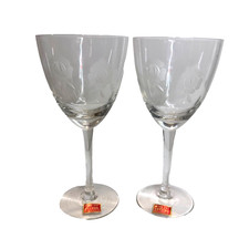 Fine Vintage Long Stemed Wine Glasses From Bulgaria HandCut Crystal Etched Rose picture