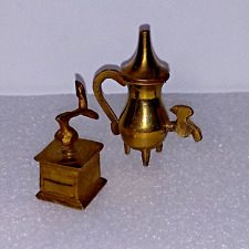 Vintage Brass Metal Miniature Figurines Teapot Coffee Grinder Doll House picture