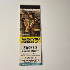 Swope's Hamline Market Zanesville OH Vintage Matchbook Cover 5MB125-5-6 picture