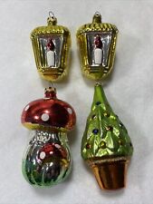 Four Vintage Hand Blown Glass Ornaments Lantern Christmas Tree Mushroom Colombia picture
