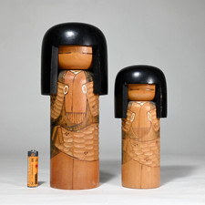Master KISAKU Sosaku Kokeshi Pair, Signed, Japan 1970s - 8.7