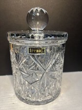 Irena Poland 24% Lead Clear HandCut Crystal Biscuit Jar With Ball Lid PRISTINE picture