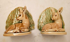 Vintage Mid Century Hand Painted Glazed Ceramic Deer Fawn Bookends Vontury HTF  picture