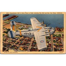 Consolidated PB2-Y-2 Navy Plane in Flight San Diego 1942 Vintage Postcard SP6-19 picture