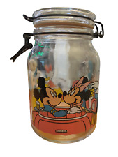 Disney Vintage ANCHOR HOCKING Glass Canister Jar Hinged Clasp Cookie Minnie Car picture