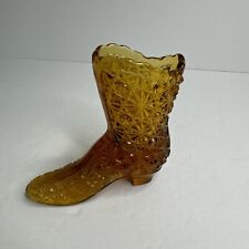 Vintage Fenton Daisy Button Amber Glass Miniature Victorian Boot Figurine 4” picture