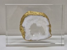 John-Richard Collection White Geode On Crystal Box Decor Gold Gilt Overlay picture