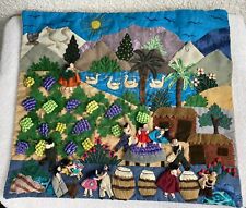 VTG Peruvian Arpillera 3D Appliqued FOLK ART Wall Hanging Winery Grape Tapestry picture