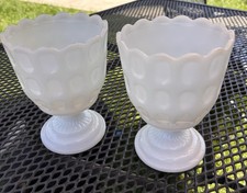Set of 2 Vintage Thumbprint Milk Glass Compote 6