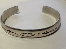 Vintage Navajo Sterling Silver Cutout & Stamped Cuff Bracelet TOM SAM picture