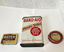 Vintage Metal Advertising Tin Lot Bayer Aspirin Band-Aid Johnson&Johnson Scotch picture