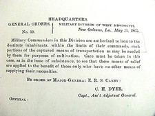 CIVIL WAR  LOUISIANA SURRENDER  ORDER HORSES FOR  DESTITUTE CITIZENS picture