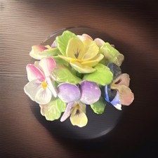 Denton Porcelain Pansies & Violets Bouquet In Basket England.   Mint Condition picture