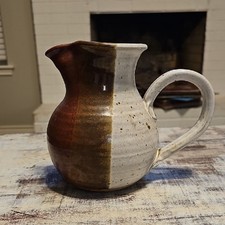 Vintage Studio Pottery Pitcher Hand Thrown Stoneware Creamer Split Glaze 7
