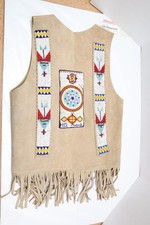 Vintage Sioux Native American Indian Beaded Leather Vest Shirt- picture