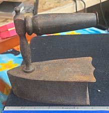 Antique Vintage Sad Iron Flat Iron Metal w/ Brown Wooden Handle picture