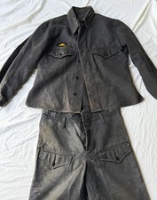 Vintage Archive 1970s Soviet USSR Tanker Suit Faded Black Workwear Jacket Pants  picture
