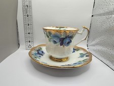 Vintage Elizabethan Fine Bone China Blue Rose Teacup Saucer Heavy Gold England picture