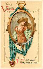 Valentine Postcard Nister 1404 Beautiful Girl in Locket Beaded Jewelry Unposted picture