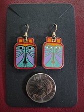 Vintage a Laurel Burch 'Toshio' Enamel and Gold Tone Earrings by Janice Busch picture