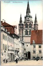VINTAGE POSTCARD THE GUMBERLUS CHURCH AND COURTYARD AT ANSBACH GERMANY c. 1910 picture