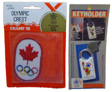 1984 1988 Los Angeles Calgary Olympics lot 2 NOS keychain patch USA Canada picture