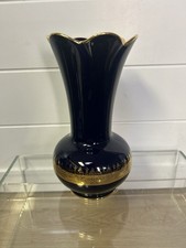 Limoges Castel Dark Cobalt Vase, France Scroll, 22 KT Gold picture