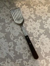 Vintage Barrett’s 7 Tine Pastry Fork Mixing Spatula Stainless Japan Wood Handle picture