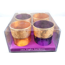 Pier 1 Imports NIB Glass Tealight Votive Candle Holders Purple Amber Gold Foil picture