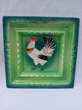 Vintage Napco Square Ceramic Ashtray Rooster Mosaic Retro Japan Mid Century picture