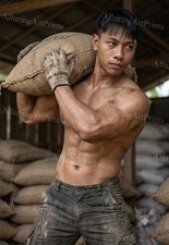 Asian Male Model Photo Print Muscular Handsome Shirtless Hunk Abs -J125 picture