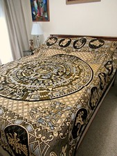 WOVEN LARGE MEXICAN BLANKET MAYA AZTEC CALENDAR THROW RUG WALL HANGING 91x 81 picture