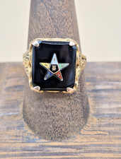 Vintage Black Hills Gold Order of Eastern Star OES Onyx Ring Tri-Color Size 8 picture