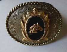 Gold Tone Belt Buckle, Horse Head, With 32 Inch Leather Belt picture