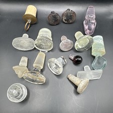 Lot Of 16 Small Vintage Glass Metal Crystal Bottle Stoppers Mixed Shapes & Sizes picture