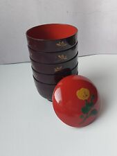 Vintage RARE Ryukyu Urushi Ware 5 Bowls W/ Decorative Design And Floral Lid Bowl picture