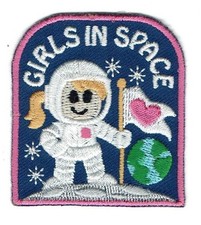 GIRLS IN SPACE Fun Patches Crests Badges SCOUTS GUIDES Rockets astronaut science picture