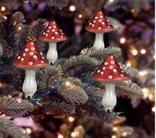 4 Clip On Mushroom Christmas Glass Christmas Tree Ornaments picture