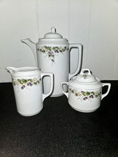 Elegant Vintage Porcelain Coffee Pot Server, Creamer, & Sugar Bowl Set picture