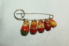 Vtg Russian Folk Art Hand Painted Wooden Nesting Dolls Brooch Pin Matryoshka picture