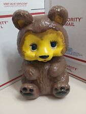 Vintage Ceramic Teddy Bear Piggy Bank Brown Black And Yellow 12 Inches Tall picture