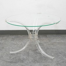 Mid Century Modern Coffee Table Lucite Glass Side End Table Clear Round Vintage picture