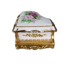Vtg San Francisco Music Box Co. Jewelry Piano Pink & White Roses Porcelain/Metal picture