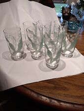 8 Vintage Lilly of the Valley Glass Tumblers,  Jadeite Green Leaves 12oz. picture